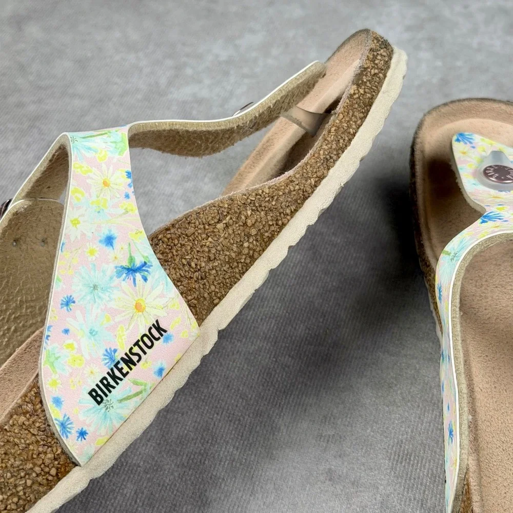 Birkenstock Kids Gizeh Pink Floral Print Sandals Cork Footbed Size 33 US Size 2